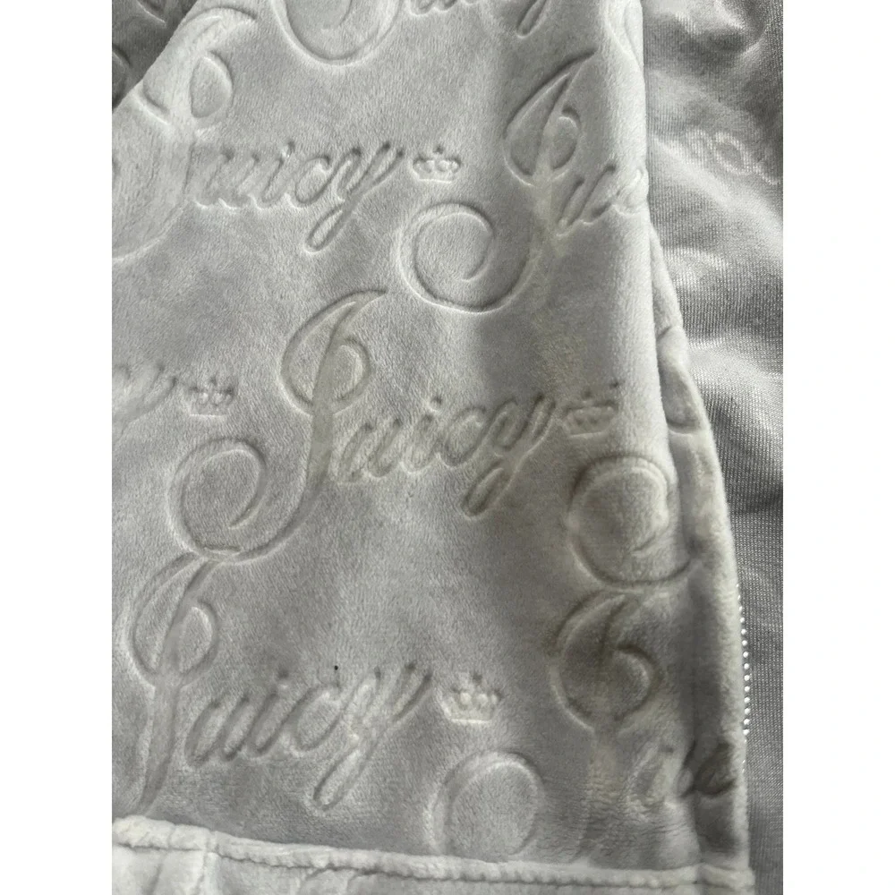Juicy Couture Velour Zip Up Hoodie Grey Embossed All‎ Over Logo Y2K Size L - Picture 5 of 8